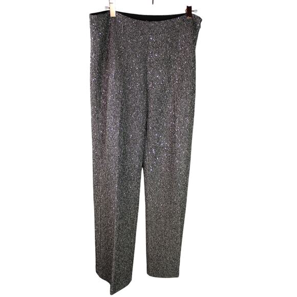 J. Mclaughlin Carter Sequin Trousers Slacks Pants Wide Leg Gray Silver Black 6 - Picture 2 of 10